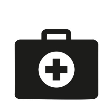 A black first aid kit on a white background