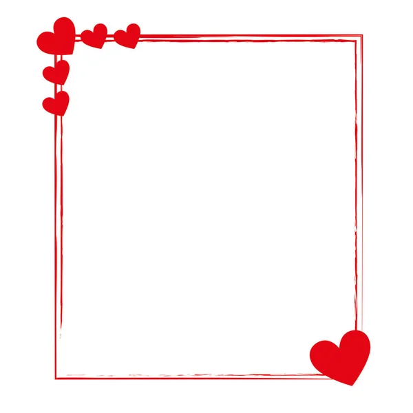 A blank red frame with red hearts on a white background with copy space