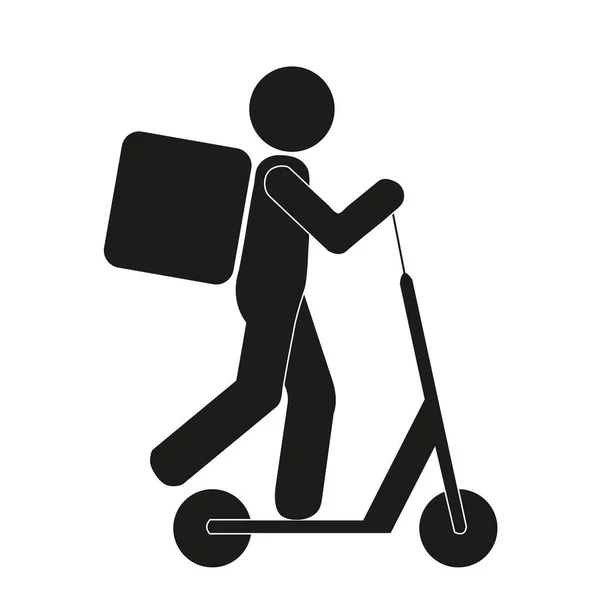 Electric Scooter Delivery Man White Background Copy Space — Stock vektor