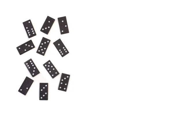 Black Domino Pieces White Background Copy Space Top View — Stock Photo, Image