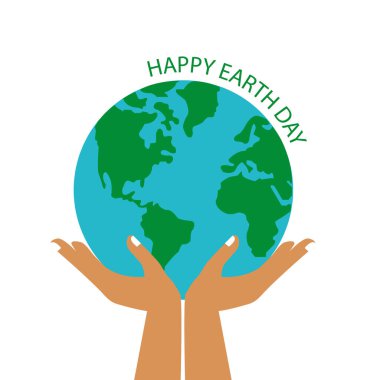 Dünya günü afişi, üzerinde dünya ve iki el onu fotokopi uzayı olan beyaz bir arka planda tutuyor.