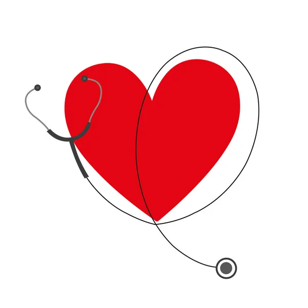 Stethoscope Red Heart Ona White Background Copy Space — Stock Photo, Image