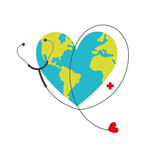 Illustration Zum Weltgesundheitstag Mit Stethoskop Und Planet Erde Auf Weißem — Stockfoto
