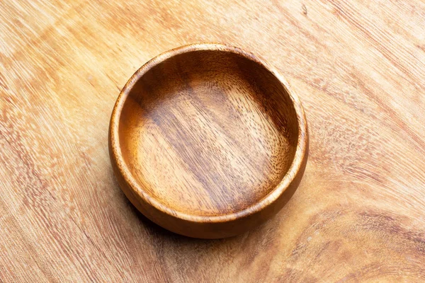 Wooden Bowl Wooden Table Top View Copy Space — Stock Photo, Image