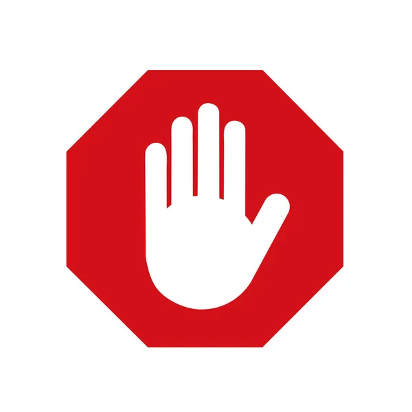 Una Señal Roja Stop Con Una Mano Blanca Sobre Fondo — Vector de stock