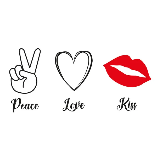 平和と愛とキスのサインとともに白い背景にコピースペース — ストックベクタ
