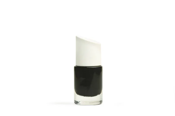 Μαύρο Βερνίκι Νυχιών Μπουκάλι Λευκό Φόντο Χώρο Αντιγραφής — Φωτογραφία Αρχείου