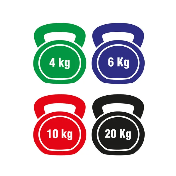 Kettlebells Different Colors Weights White Background — Stock Vector