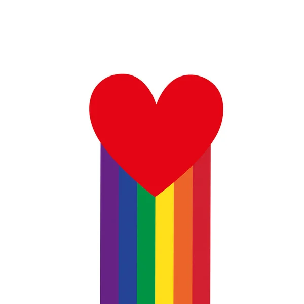 ゲイの誇りの日のバナーとともに赤いハートと虹色の白い背景にコピースペース — ストックベクタ