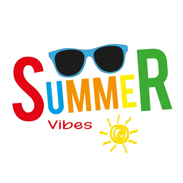 Sommerbanner Mit Text Sonnenbrille Und Gelber Sonne Auf Weißem Hintergrund — Stockvektor