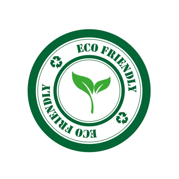 Selo Ecológico Verde Com Folhas Sinal Reciclagem Fundo Branco Com — Vetor de Stock