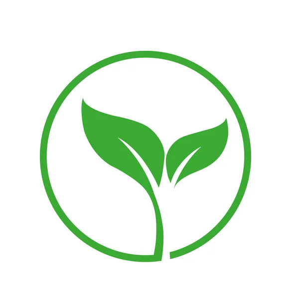 Grön Miljövänlig Logotyp Med Två Blad Vit Bakgrund Med Kopieringsutrymme — Stock vektor