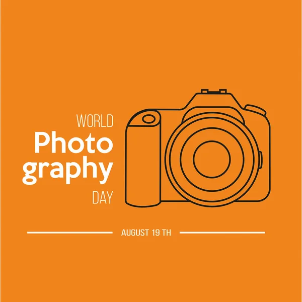 stock vector World photography day banner with a dslr camera on an orange background with copy space