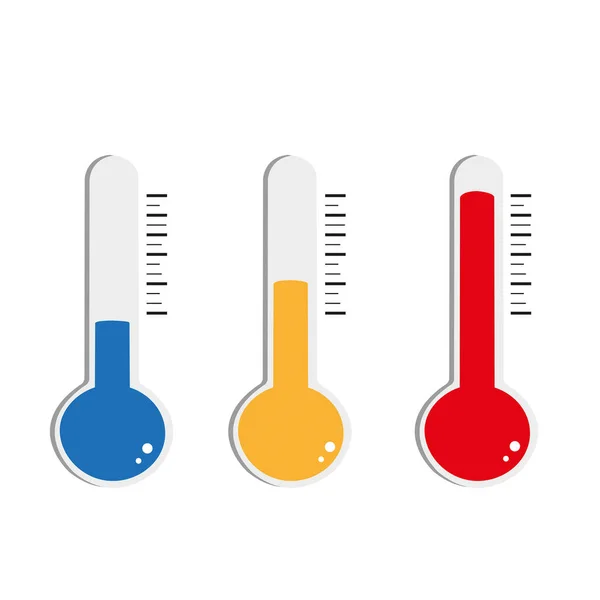 Thermometers Showing Hot Warm Cold Temperatures White Background Copy Space — Stock Vector