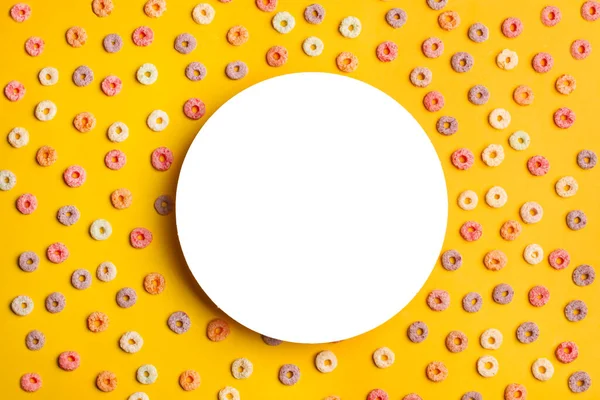 Aroma Fructe Cereale Colorate Spațiu Rotund Copiere Gol Fundal Portocaliu — Fotografie, imagine de stoc