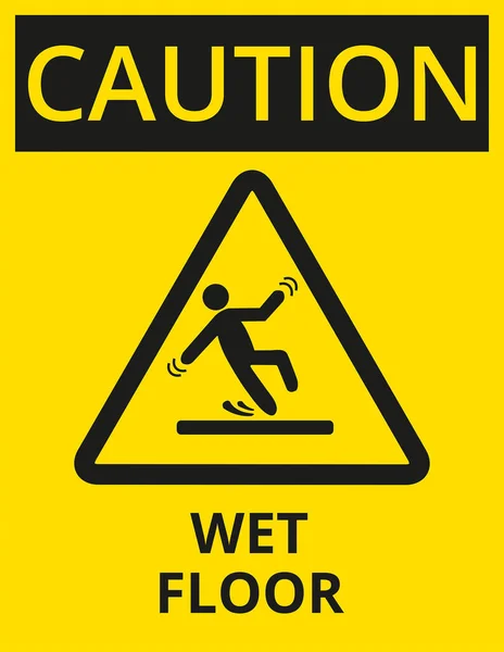 黒と黄色の注意湿った床のサイン — ストックベクタ