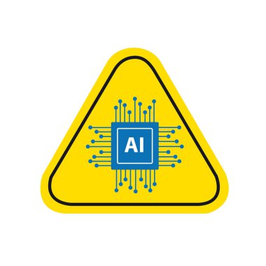 AI mavi logo beyaz arka planda bir uyarı işareti ve kopyalama alanı