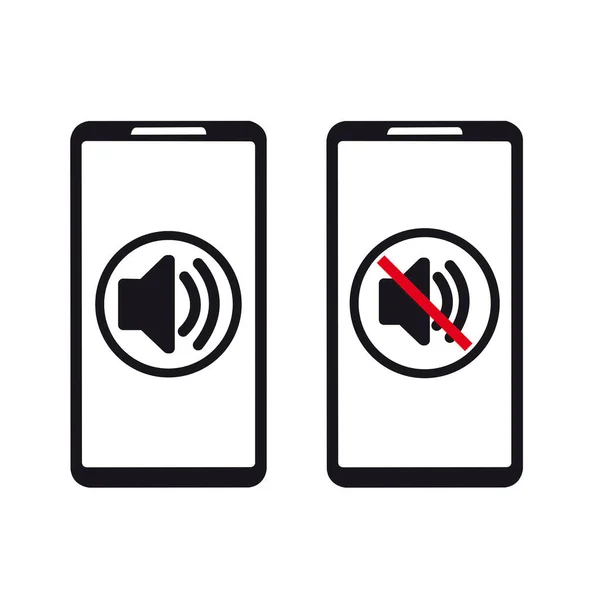 Smartphones Mit Ein Und Ausgeschaltetem Soundschild Bildschirm Auf Weißem Hintergrund — Stockvektor