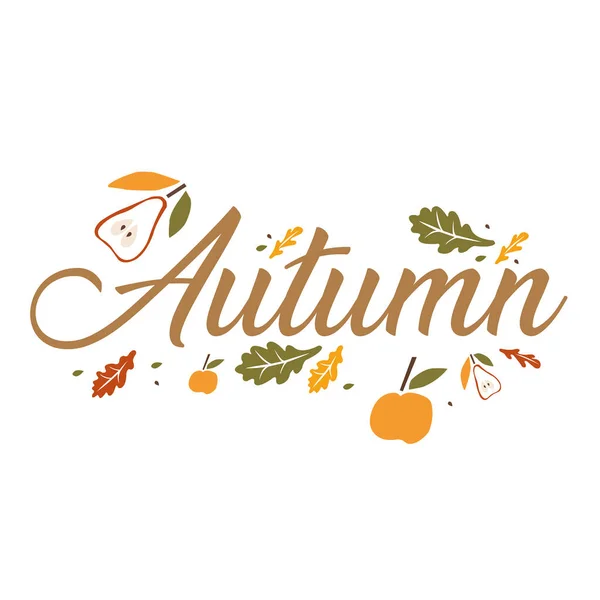 Herbstbanner Mit Text Blättern Und Früchten Auf Weißem Hintergrund Mit — Stockvektor