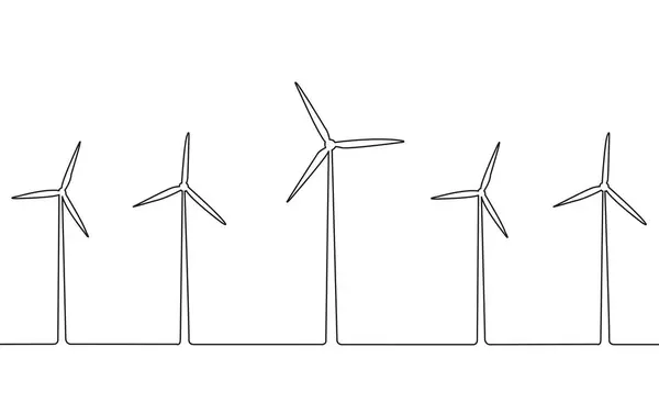 Pět Větrných Turbín Bílém Pozadí Kopírovacím Prostorem — Stockový vektor
