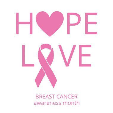 Beyaz arka planda meme kanseri bilinci, kurdele ve pembe bir kalp.