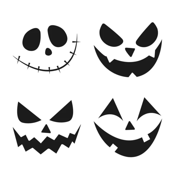 Vier Halloween Gesichter Mit Unterschiedlichen Ausdrücken Auf Weißem Hintergrund — Stockvektor