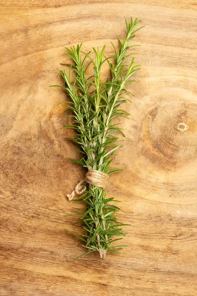 Tied Branches Rosemary Wooden Background Copy Space — Stock Photo, Image