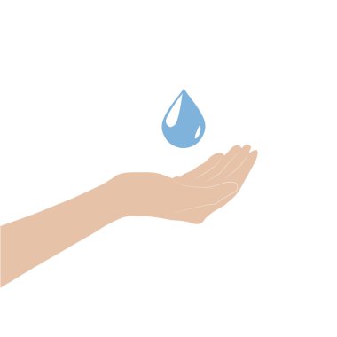 Bir el ve bir damla su beyaz arkaplanda fotokopi alanı ile