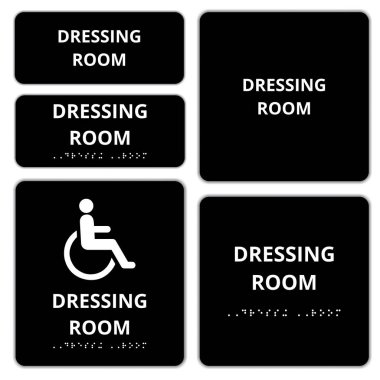 Koyu gri soyunma odası ve beyaz arka planda braile sistemi olan engelliler için soyunma odası