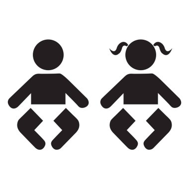 Fotokopi alanı olan beyaz arka planda kadın ve erkek bebek işareti var