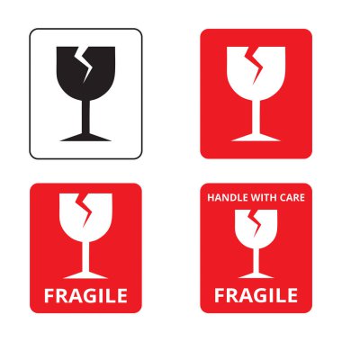 Kırılgan, cam ve saplı beyaz arka planda dikkat pankartlarıyla