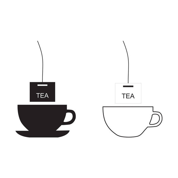 Чайные пакетики висят на белой и черной чашках на белом фоне