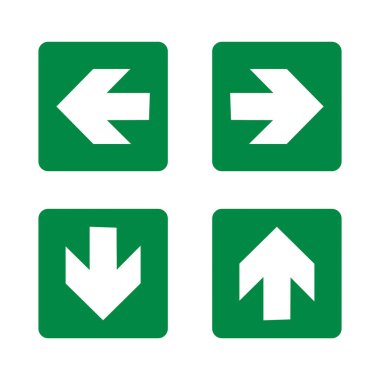 Beyaz arkaplan üzerinde beyaz oklar olan yeşil yönlü pankartlar