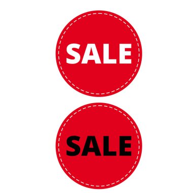 Beyaz arka planda yuvarlak kırmızı satış tabelaları