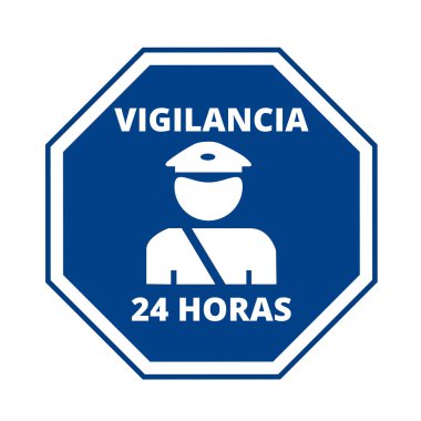 Vigilancia 24 horas mavi işareti beyaz arka planda (geleneksel. 24 saat gözetim)