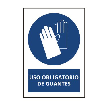 Mavi uso obligatorio de guantes, beyaz arka planda (geleneksel) imzalanır. El koruması giyilmeli.)