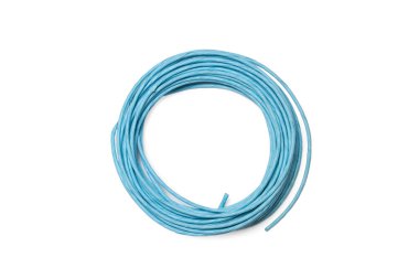 Kopyalama alanı olan beyaz bir arkaplanda açık mavi kağıt kablosu