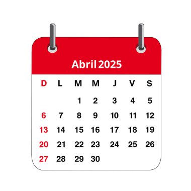 Abril 2025 takvim sayfası beyaz arkaplan üzerinde izole edilmiştir (geleneksel. Nisan)