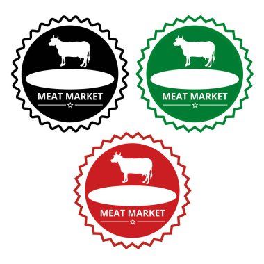 Beyaz arka planda üç renkli et pazarı mührü.