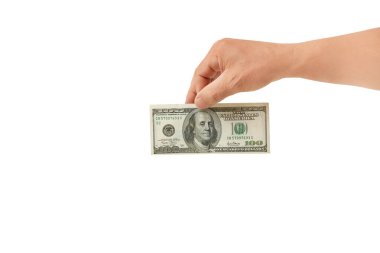 Adam elinde 100 dolarlık banknotla beyaz arka planda fotokopi çekiyordu.