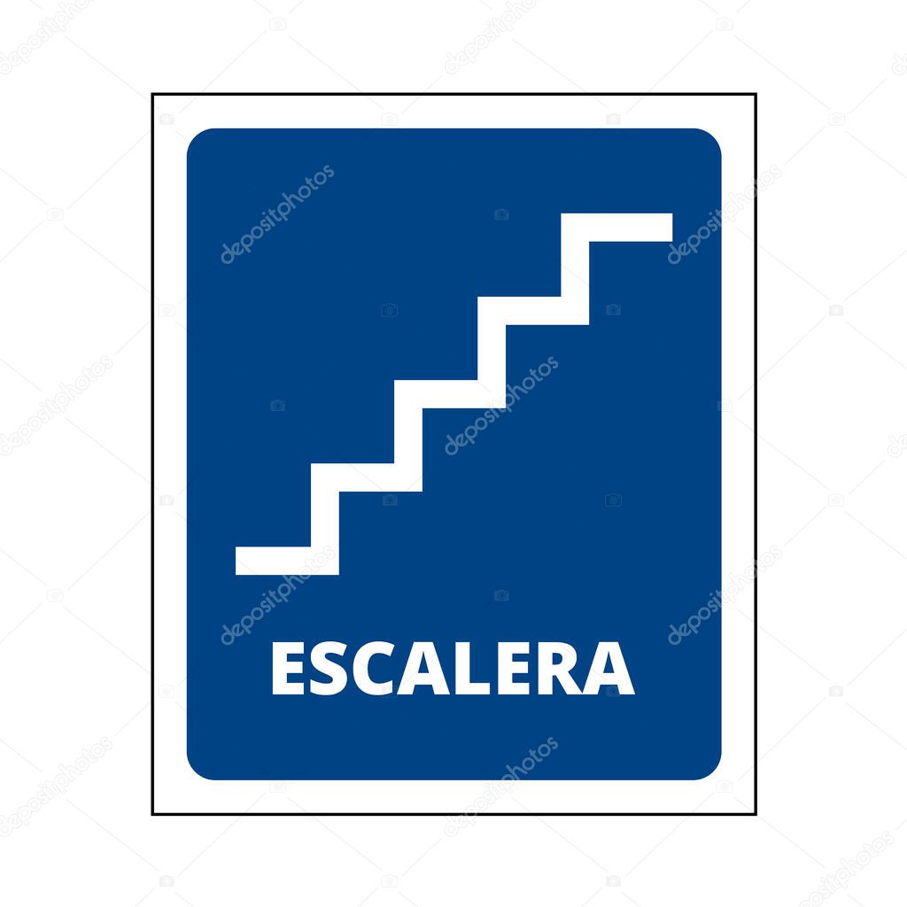A blue escalera sign on a white background (trad. stairway)
