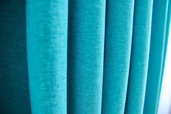 Blue Turquoise Textured Polyester Curtains Window Close Textile Window Decoration — Stock Photo, Image