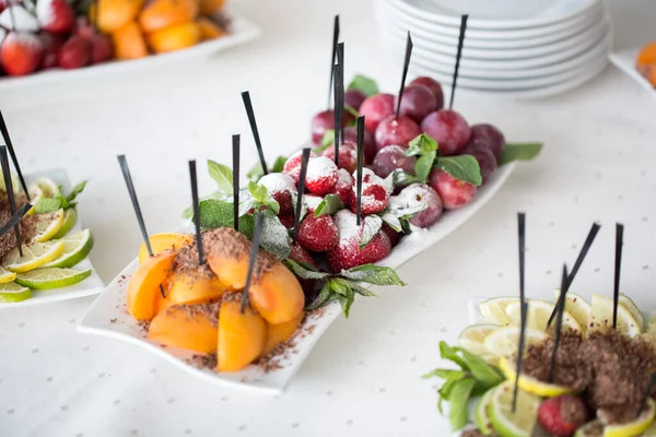 Frutas Frescas Slices Cocktail Casamento Recepção — Fotografia de Stock