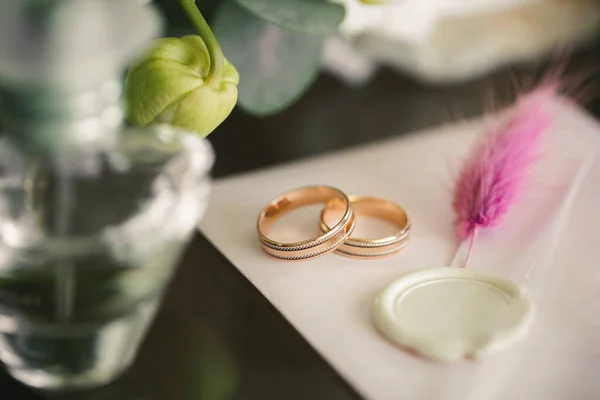 Wedding Rings Beautiful Box Ceremony Details Wedding Day — Stock Photo, Image