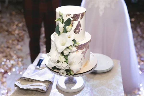 Beautiful Wedding Cake Newlyweds Wedding Birthday Cake Banquet — Stock Photo, Image