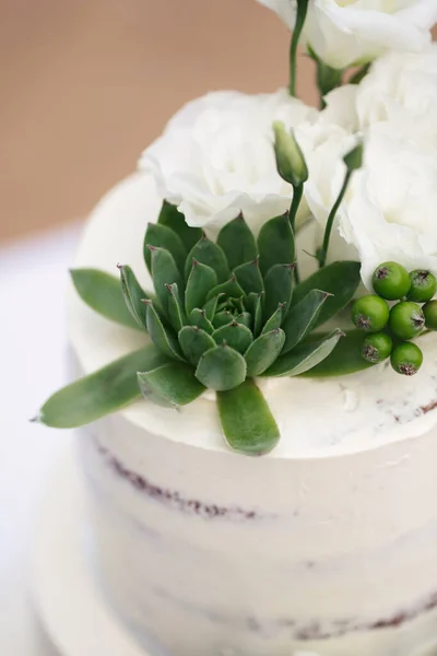 Beautiful Wedding Cake Newlyweds Rustic Wedding Festive Cake Forest Style — Stock Photo, Image
