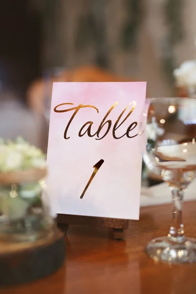 Guest table number. Wedding table in the restaurant