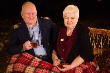 Büyükbabam ve büyükannem parkta çay içerler.