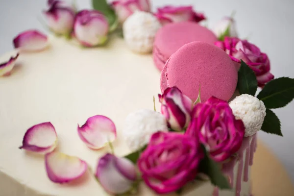 Pastel Con Rosas Macarrones —  Fotos de Stock