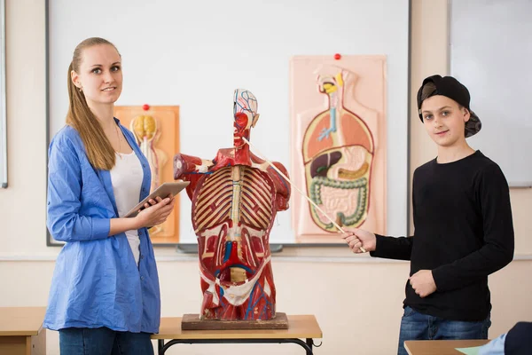Nauczyciel Anatomii Jej Uczniowie Podczas Lekcji — Zdjęcie stockowe